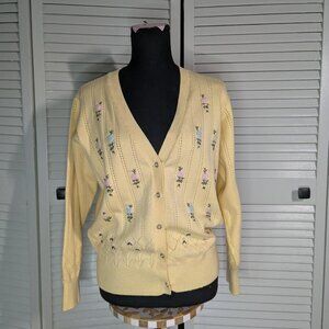 Pastel yellow Cardigan with flower details
